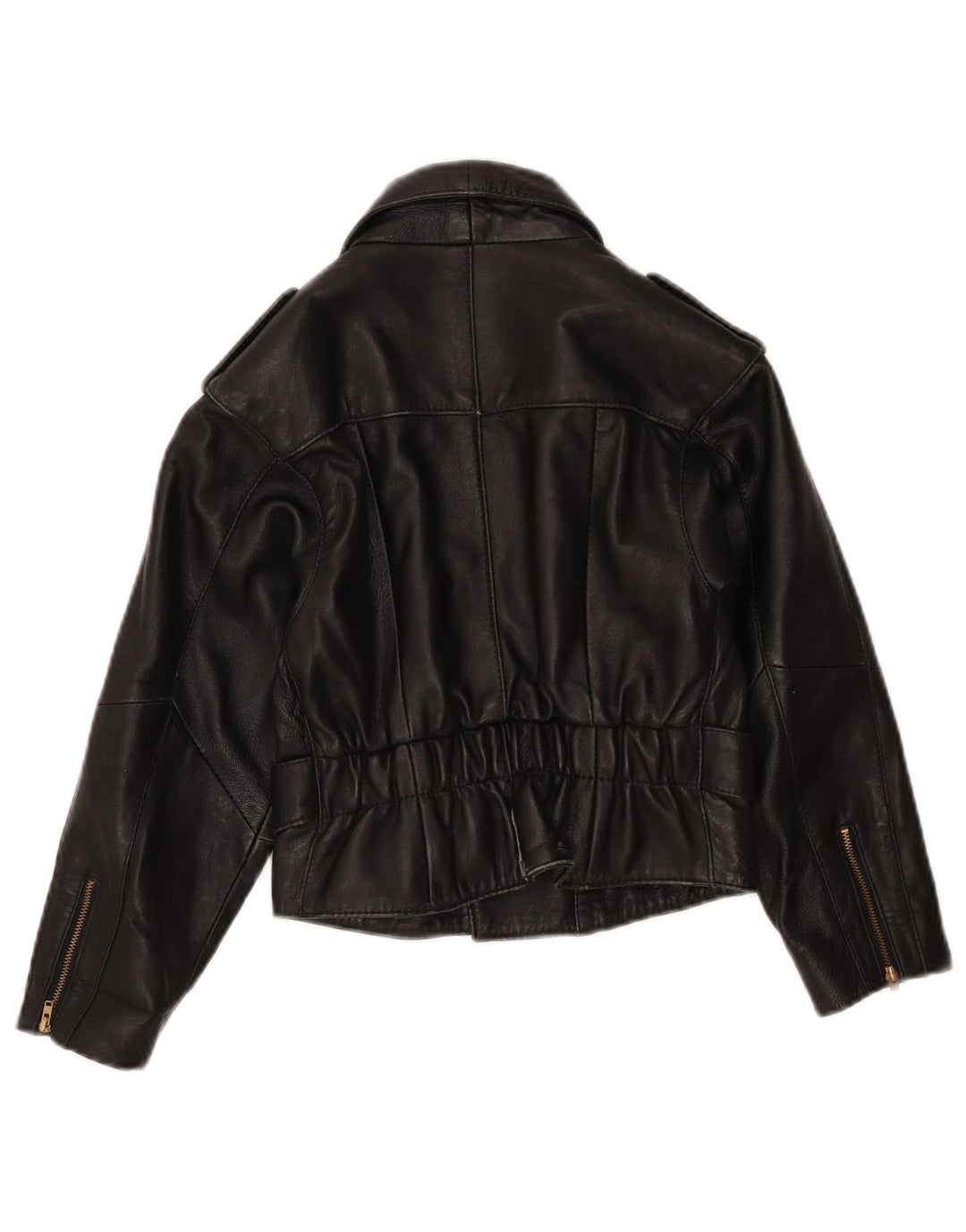 Vintage damska kurtka motocyklowa ze skóry Crop UK 8, mała czarna skóra