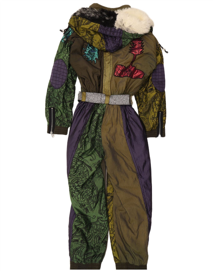 Kombinezon narciarski damski z kapturem w stylu vintage, abstrakcyjny wzór UK 20 2XL, wielokolorowy