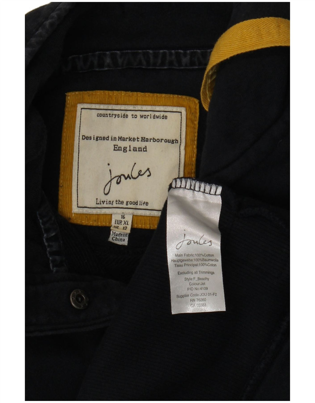 Damski sweter JOULES z zapinanym dekoltem, UK 16, duży, granatowy, bawełniany