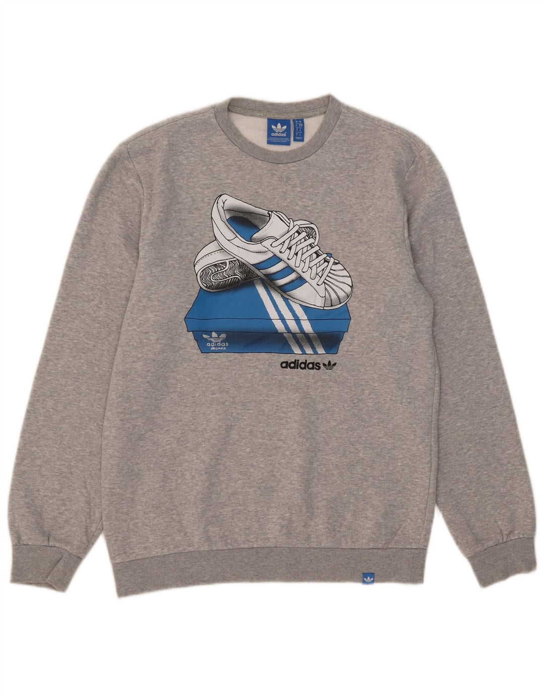 Adidas Męska bluza z grafiką, mała, szara, bawełniana
