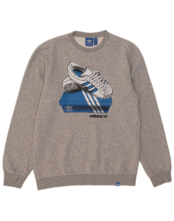 Adidas Męska bluza z grafiką, mała, szara, bawełniana