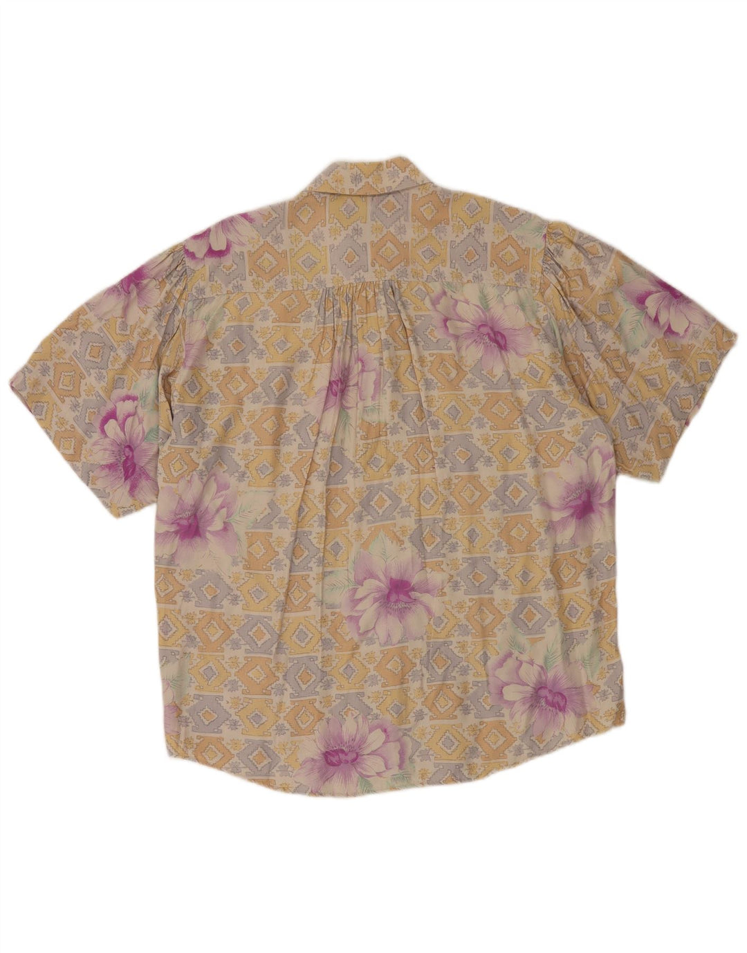 Damska bluzka koszulowa z krótkim rękawem BENETTON IT 44 Średni beż w kwiaty