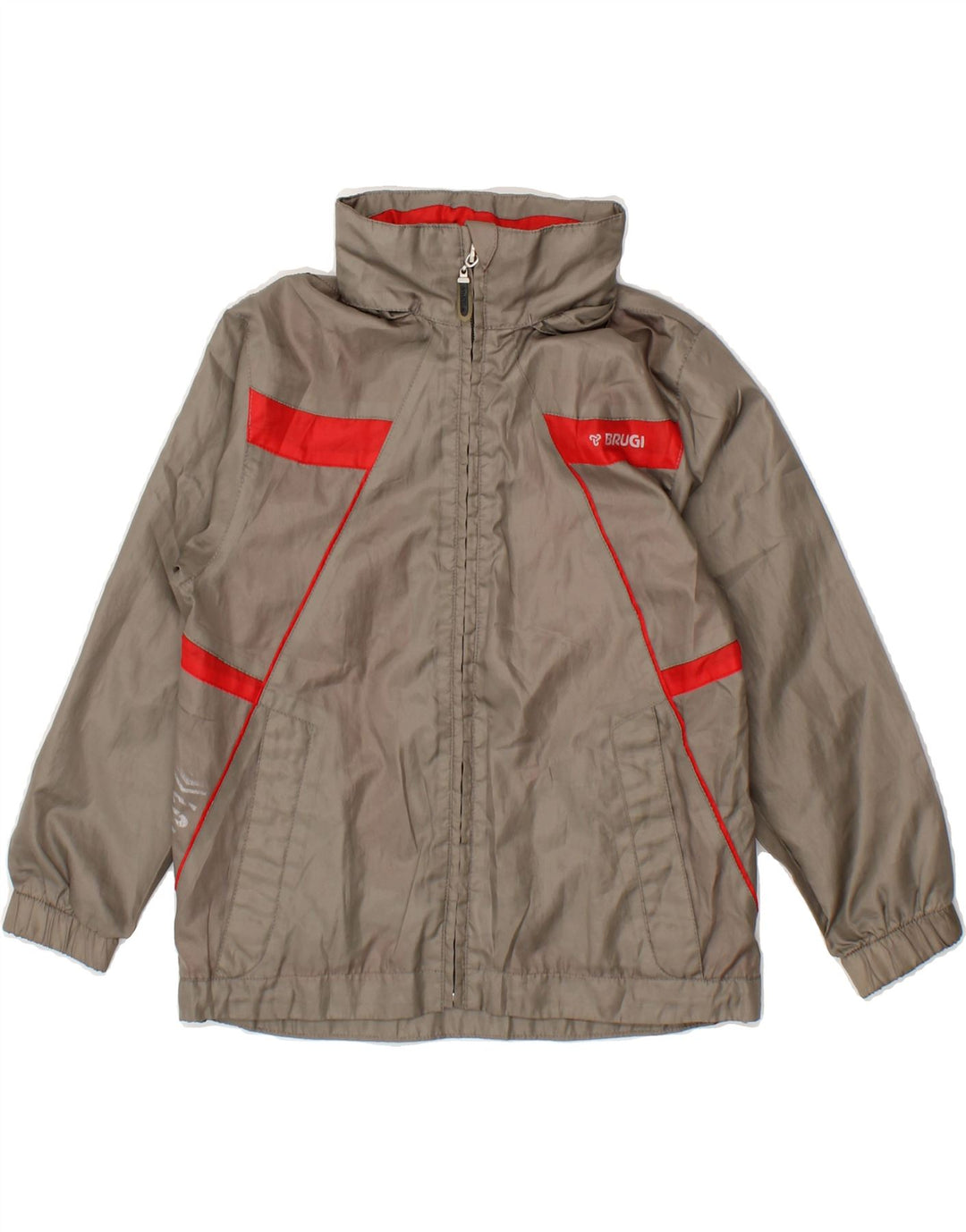 BRUGI Boys Hooded Windbreaker Jacket 5-6 Years Grey Colourblock Polyester Vintage Brugi and Second-Hand Brugi from Messina Hembry 