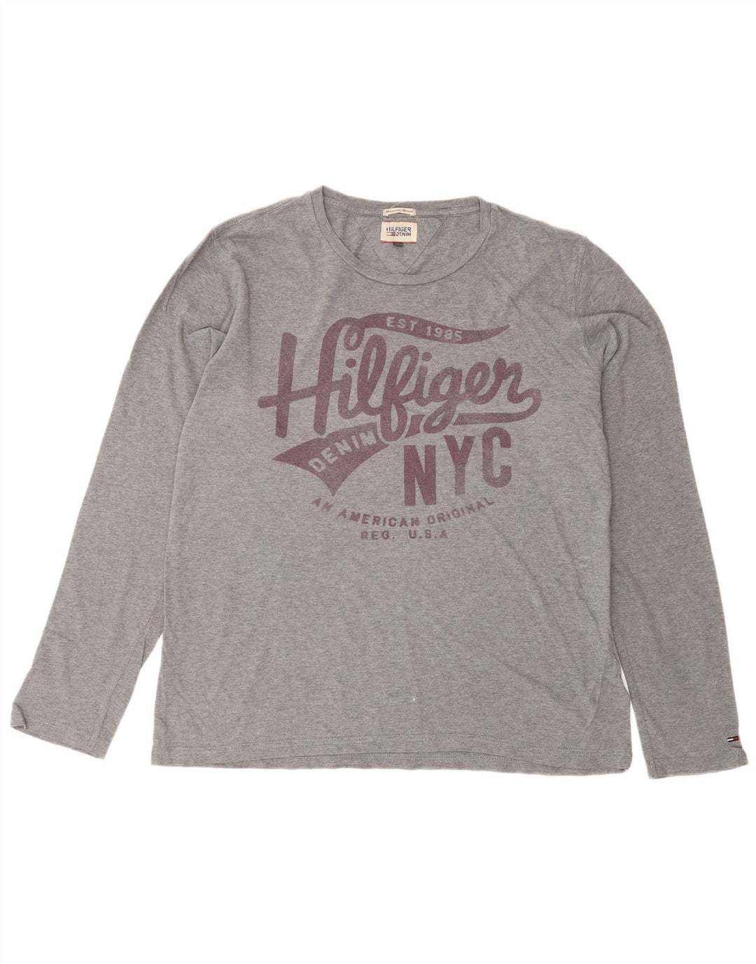 Męski top graficzny TOMMY HILFIGER z długim rękawem, duży, szary, bawełniany