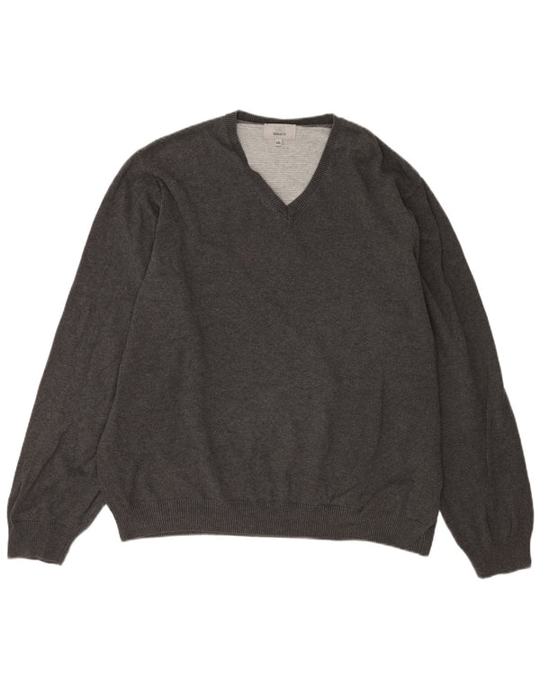 Męski sweter Marks & Spencer o regularnym kroju z dekoltem w kształcie litery V, 2XL, szara bawełna
