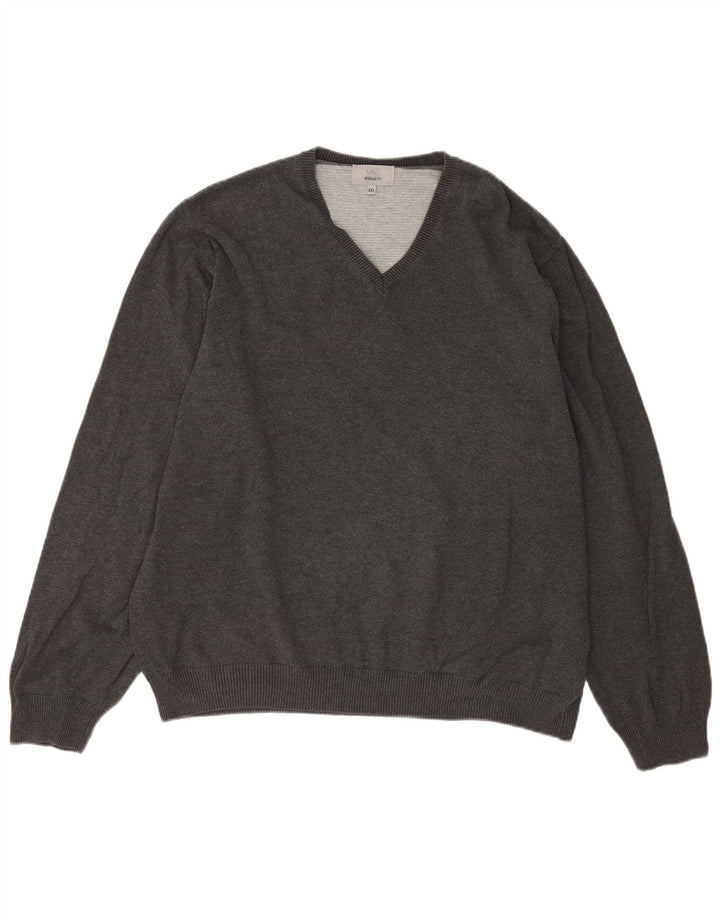 Męski sweter Marks & Spencer o regularnym kroju z dekoltem w kształcie litery V, 2XL, szara bawełna