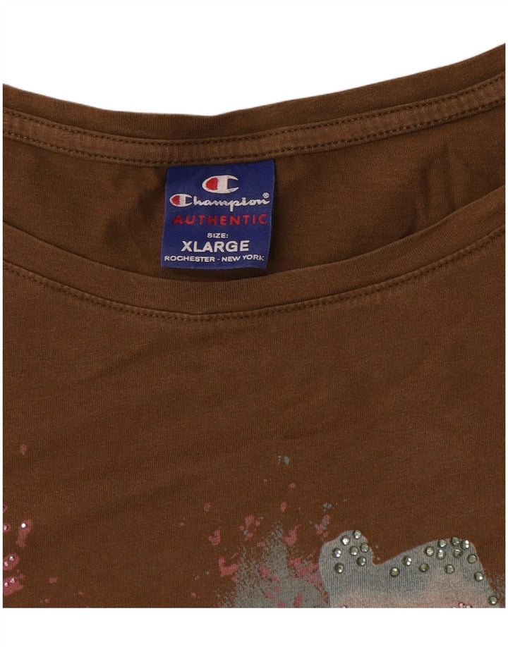 Damska koszulka Champion Oversize Graphic Top UK 18 XL Brązowa