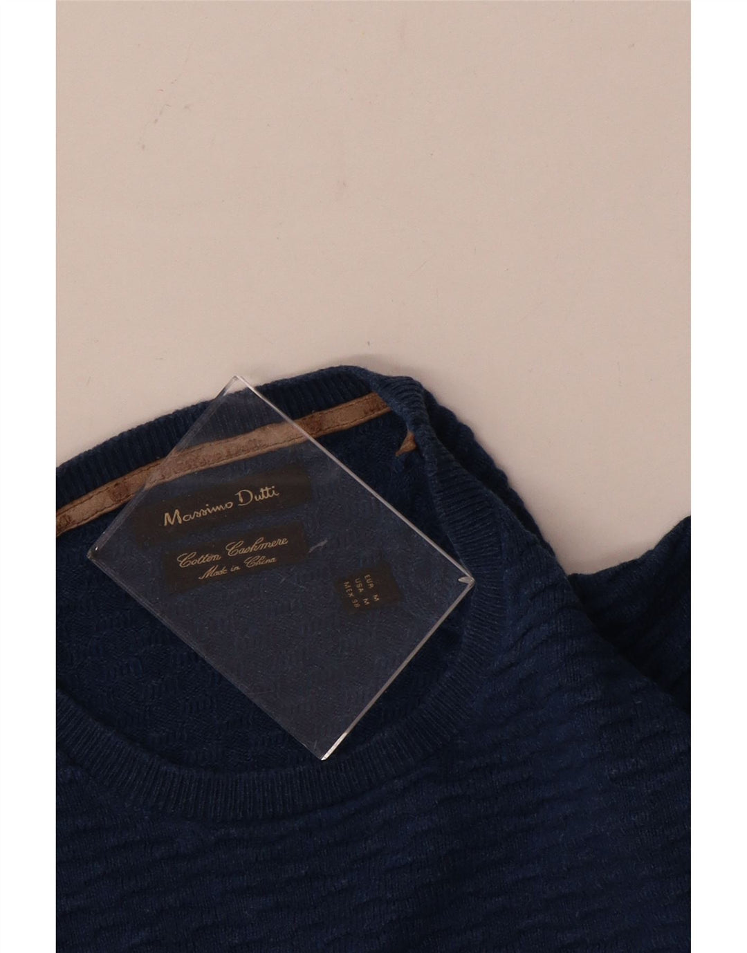 Męski sweter z okrągłym dekoltem Massimo Dutti, średnioniebieski, bawełniany