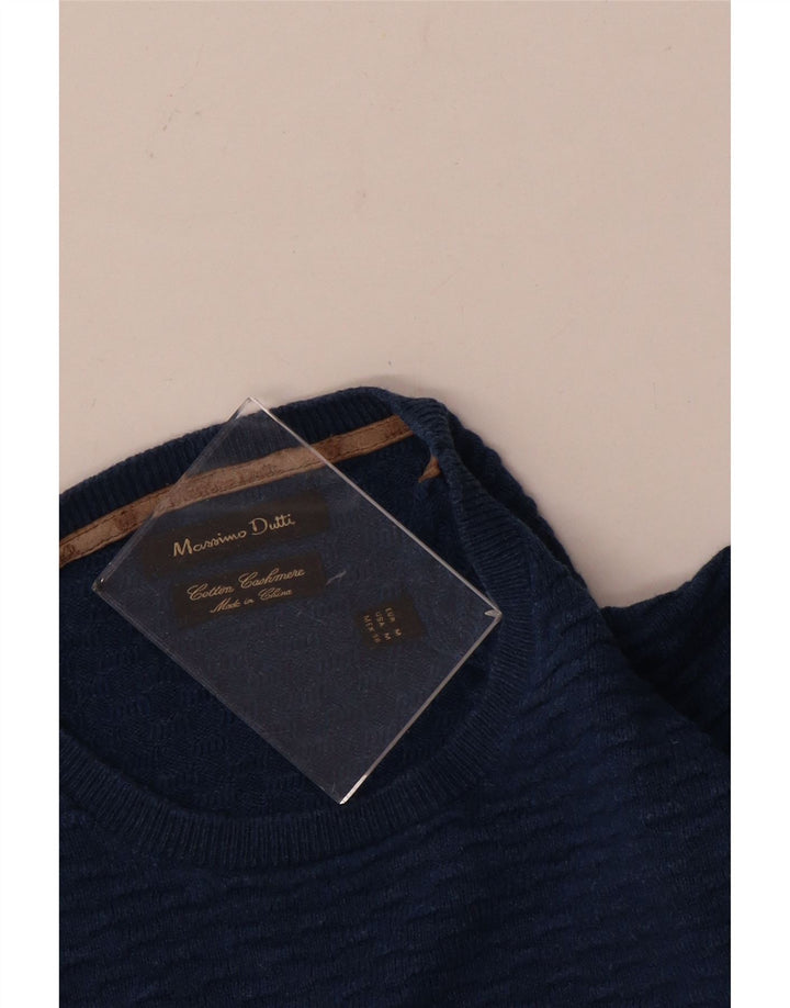 Męski sweter z okrągłym dekoltem Massimo Dutti, średnioniebieski, bawełniany