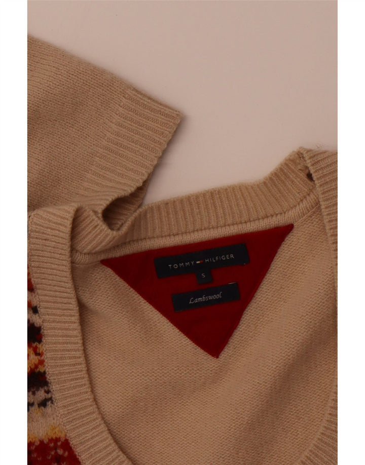 Damski sweter TOMMY HILFIGER z dekoltem w łódkę UK 10 Small Beige Fair Isle