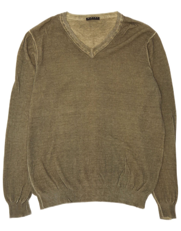 Męski sweter Sisley z dekoltem w kształcie litery V, duży khaki