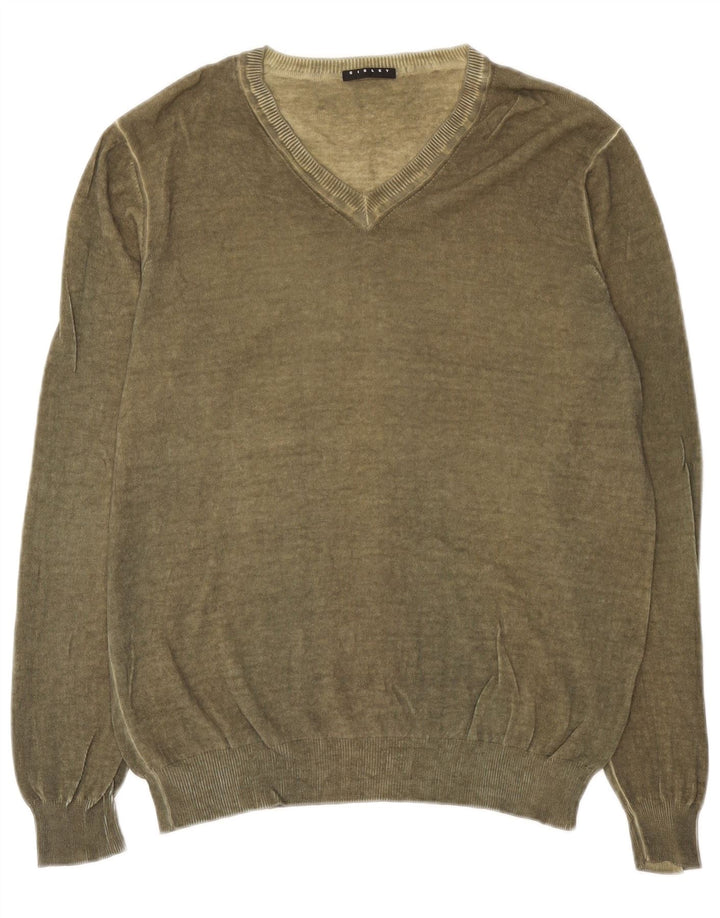 Męski sweter Sisley z dekoltem w kształcie litery V, duży khaki