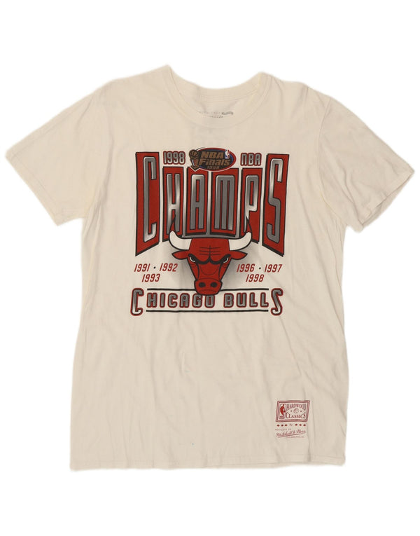 MITCHELL & NESS Męski T-shirt z grafiką Chicago Bulls, średni, w kolorze złamanej bieli