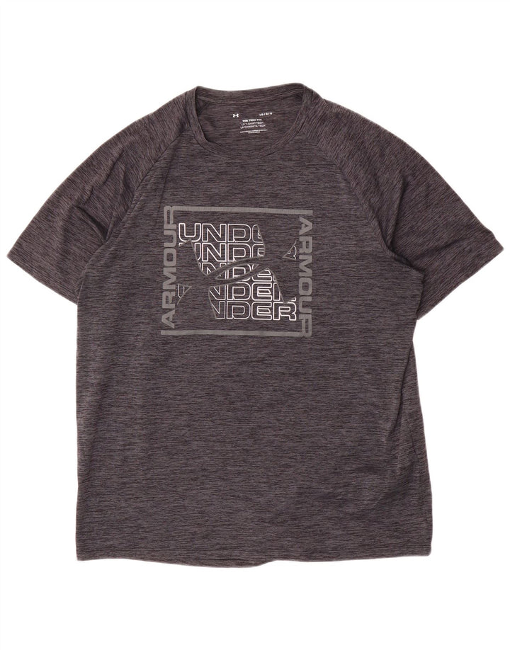 Męski T-shirt z grafiką Under Armour, duży, szary, nakrapiany poliester