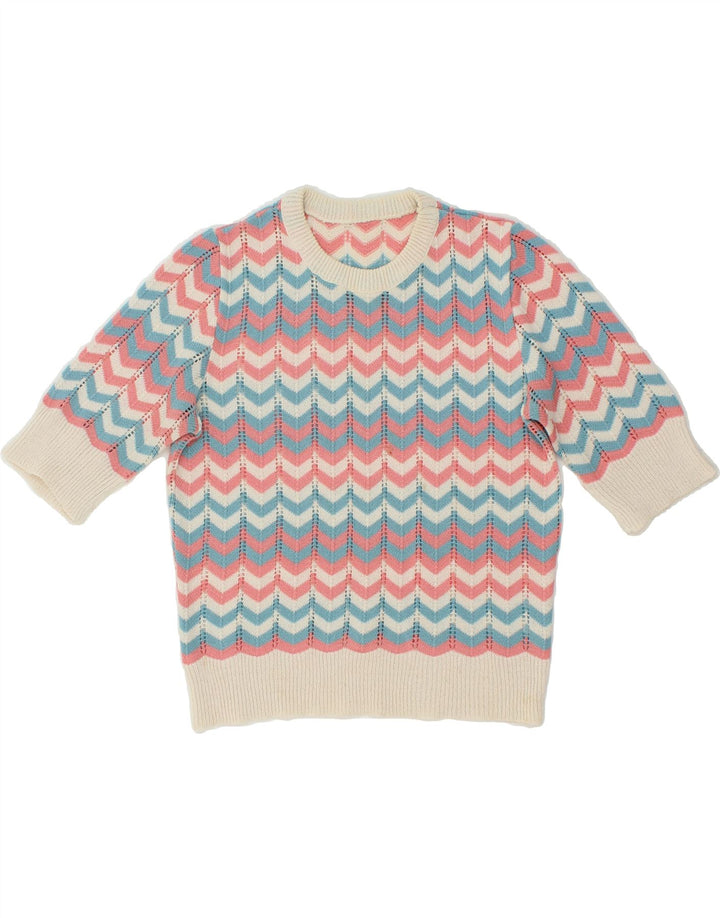 Damski sweter z dekoltem w łódkę w stylu VINTAGE UK 12 Średni wielokolorowy jodełka