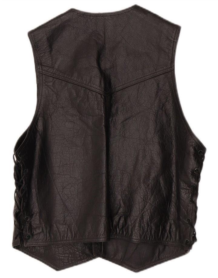 Vintage męska kamizelka skórzana w stylu western, mała czarna