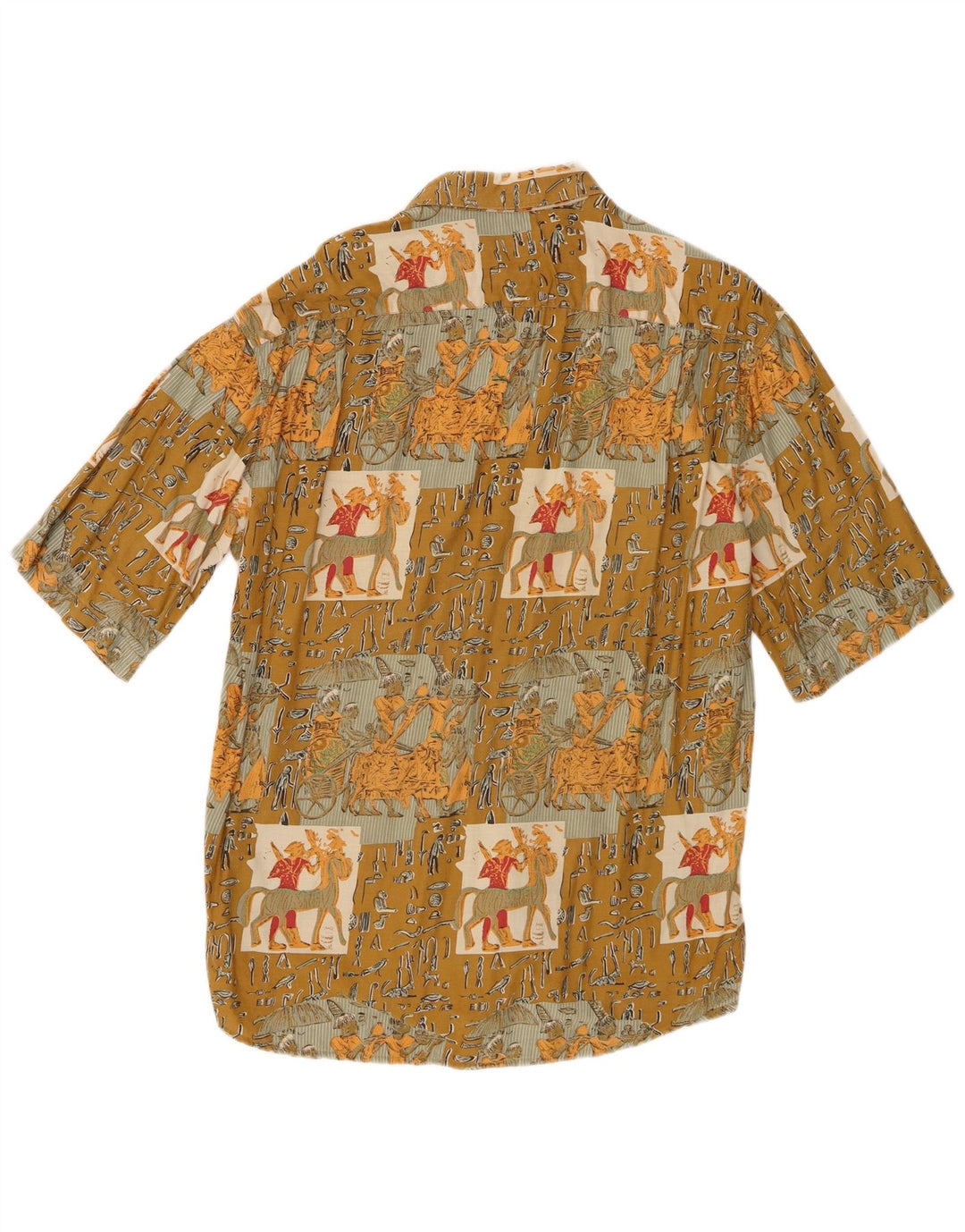 Męska koszula z krótkim rękawem w stylu vintage, duża, patchworkowa wiskoza w kolorze khaki