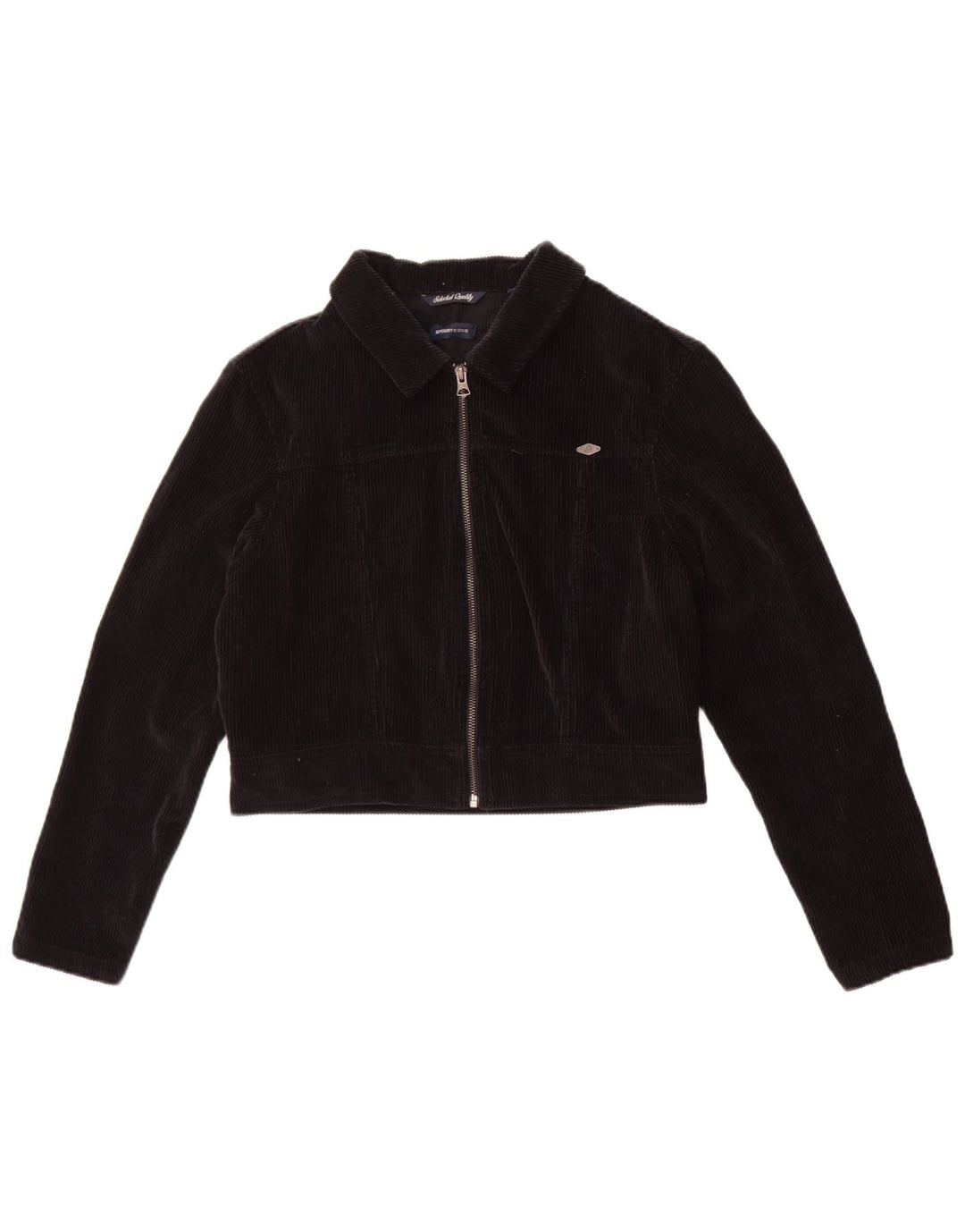 Damska kurtka sztruksowa Superdry Crop UK 12, średnia czarna bawełna