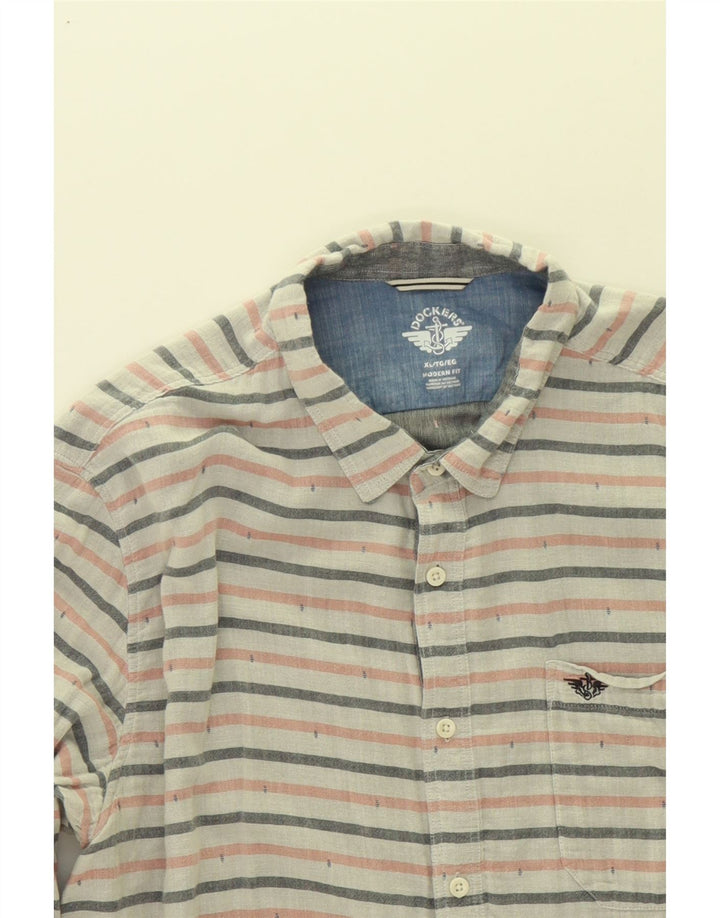 DOCKERS Mens Modern Fit Shirt XL Beige Striped Cotton Vintage Dockers and Second-Hand Dockers from Messina Hembry 
