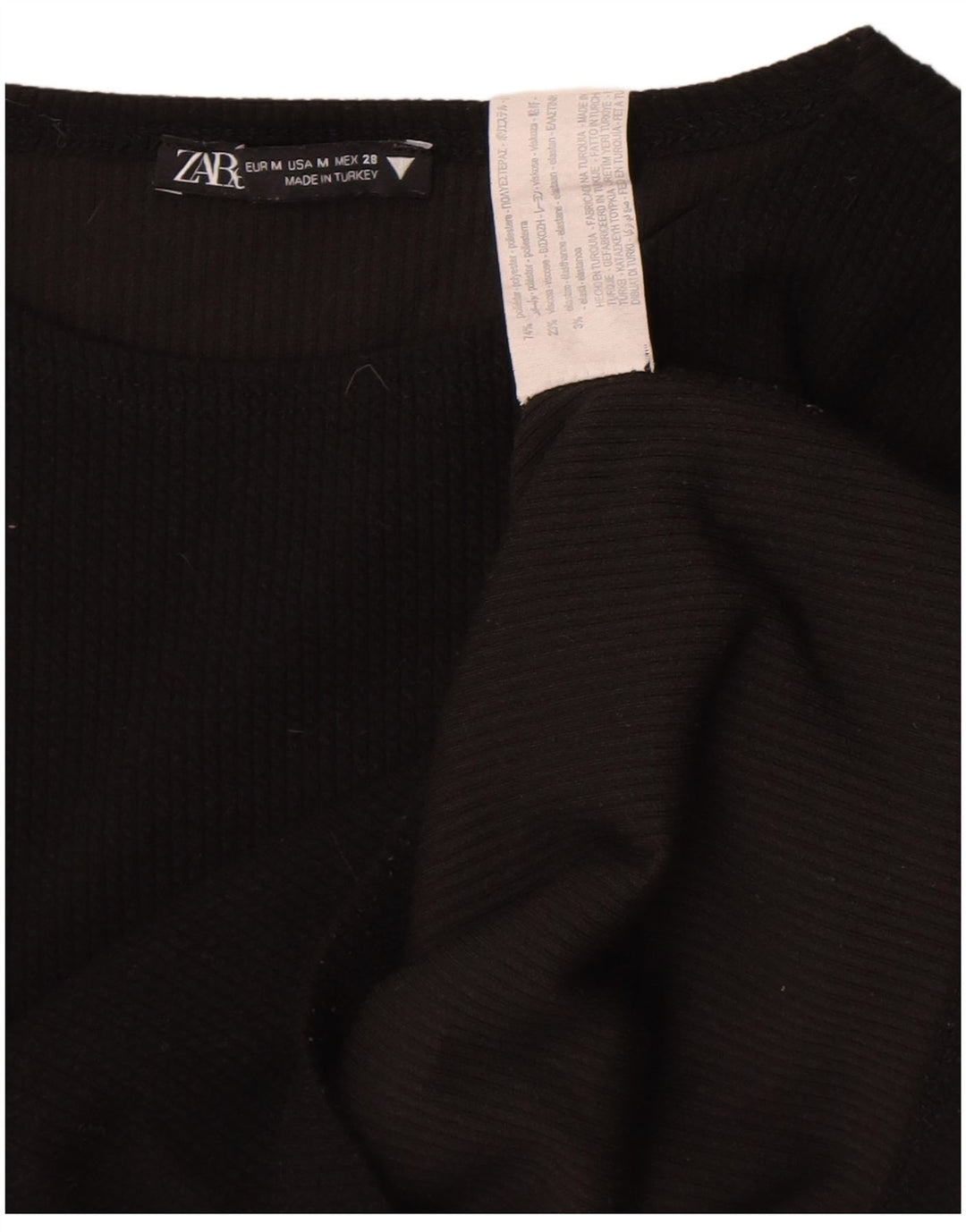 Damski krótki top Zara z długim rękawem, UK 12, średni czarny poliester