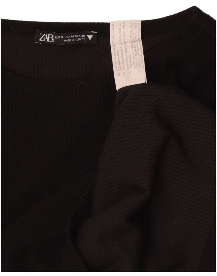 Damski krótki top Zara z długim rękawem, UK 12, średni czarny poliester