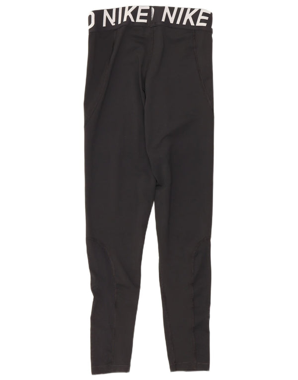 Nike Girls Dri Fit Graphic Leggings 10-11 Years Medium Black Polyester