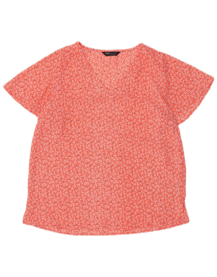 MARKS & SPENCER Womens Blouse Top UK 12 Medium Orange Floral Polyester