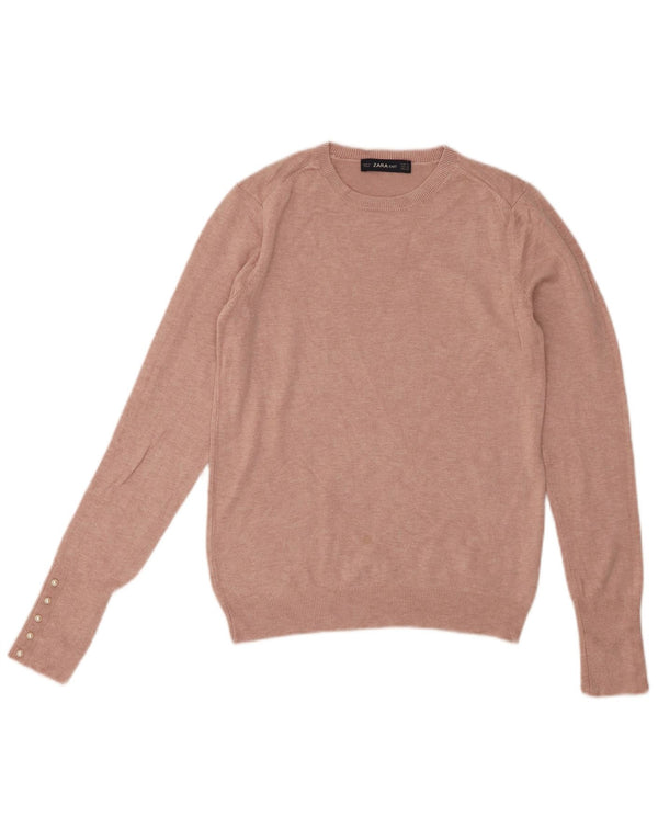 Damski sweter z okrągłym dekoltem Zara UK 12 Średni różowy wiskoza