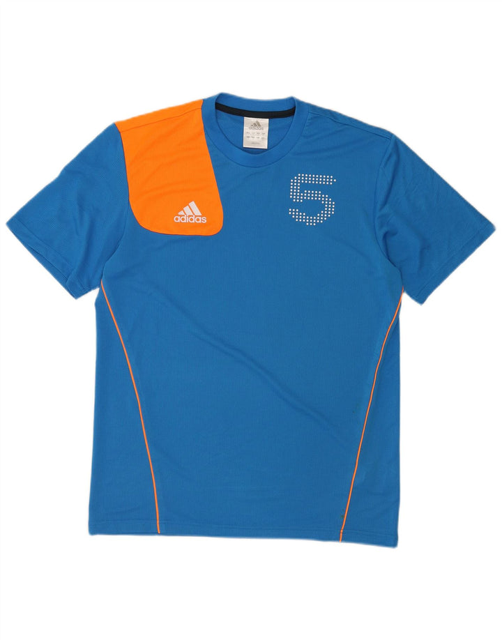 Męska koszulka z grafiką Adidas Top, średni niebieski, poliester z blokami kolorów
