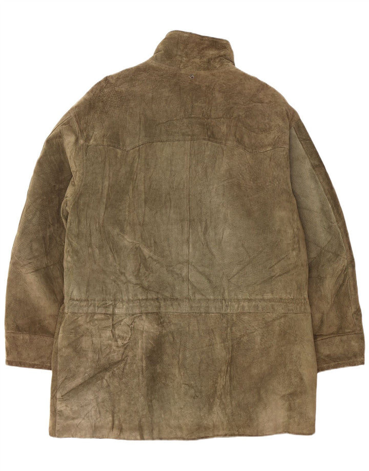 Zamszowy płaszcz damski w stylu vintage UK 42 XL Khaki