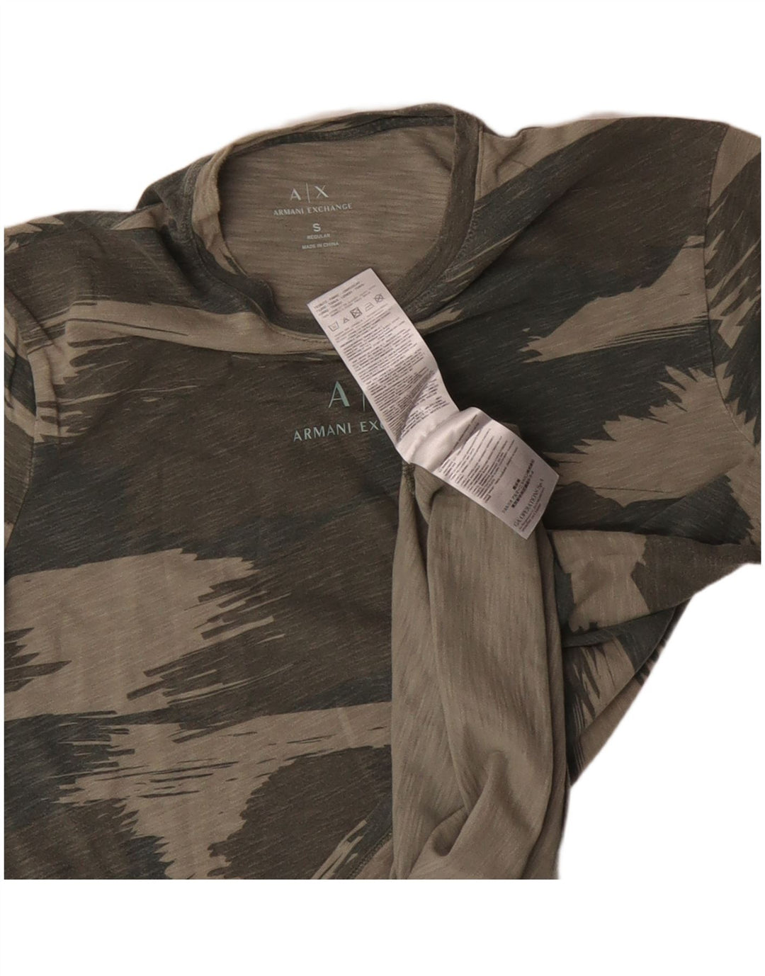 Męski T-shirt z grafiką Armani Exchange, mały, bawełniany kamuflaż khaki