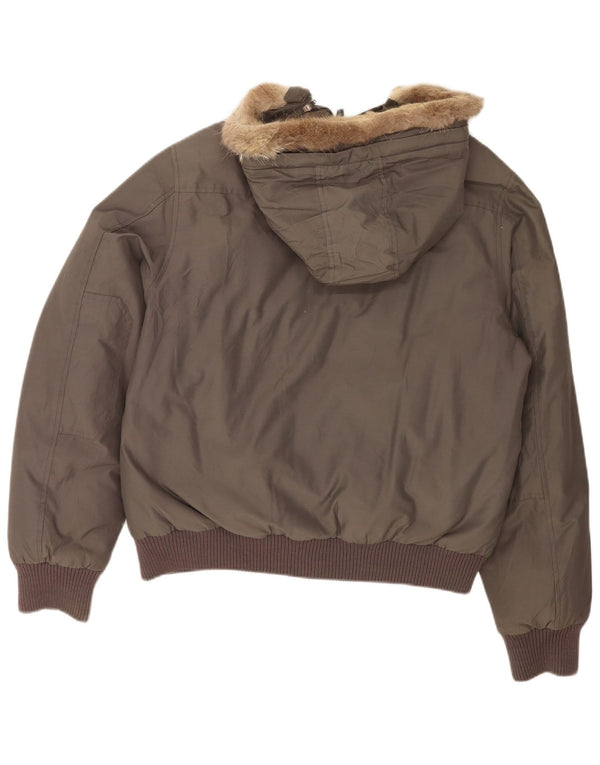Męska wyściełana kurtka bomber z kapturem Woolrich UK 40, duża, szara bawełna