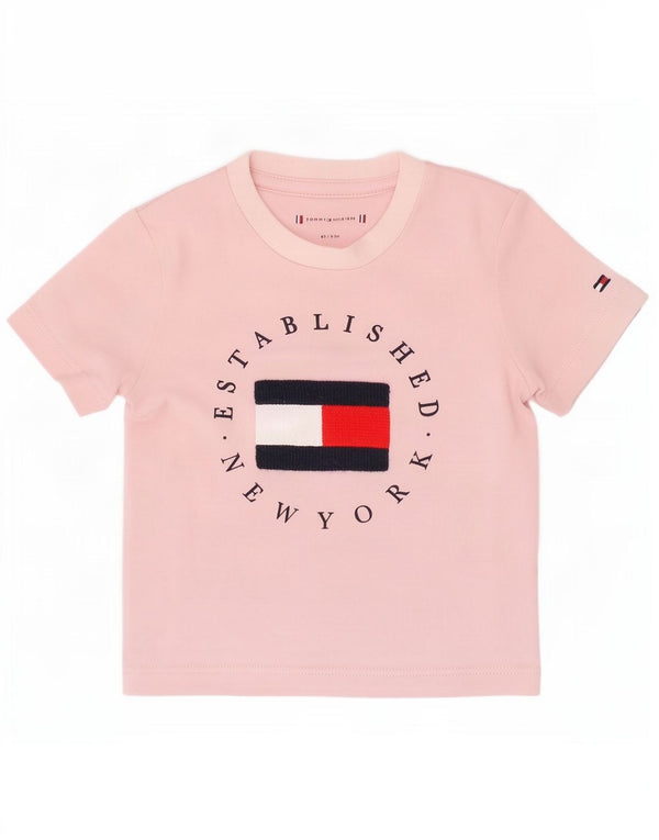 Tommy Hilfiger Dziewczynka T-shirt z grafiką Top 0-3 miesięcy Różowa bawełna