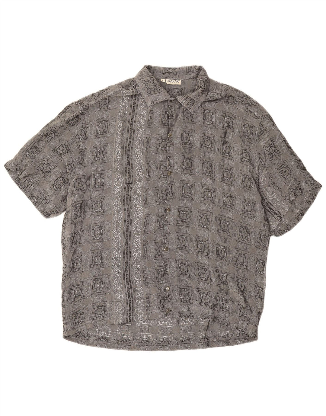 Koszula męska z krótkim rękawem w stylu vintage, duża, szara, octanowa kratka
