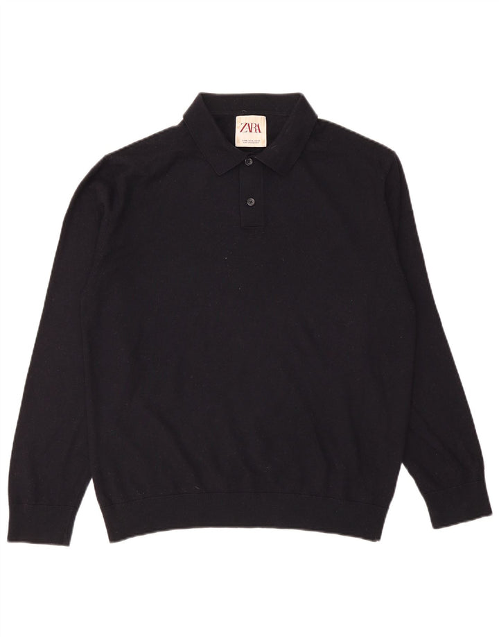 Zara Męski sweter polo XL, granatowy, wełniany