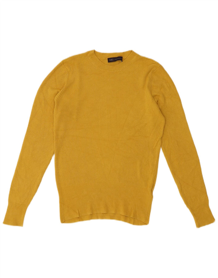 Damski sweter Marks & Spencer z okrągłym dekoltem, UK 12, średni żółty wiskoza