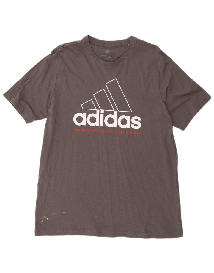 Męski T-shirt z grafiką ADIDAS, duży, szary, bawełniany