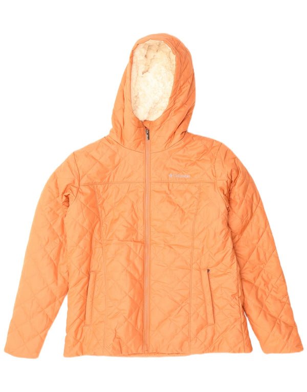 COLUMBIA Womens Sherpa Hooded Quilted Jacket UK 16 Large Orange Polyester