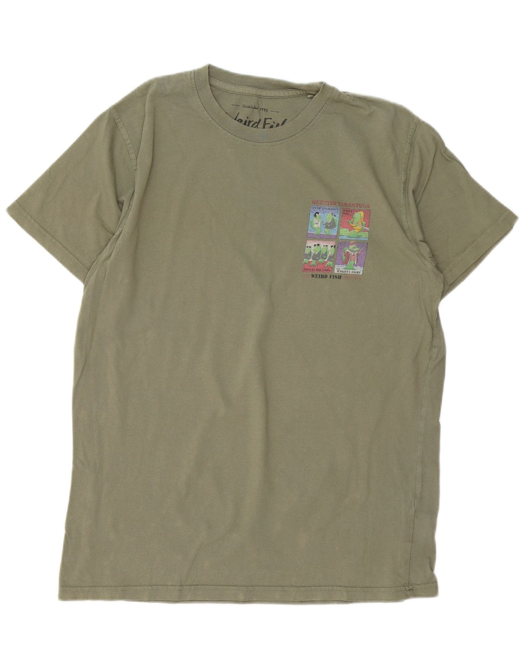 Męski T-shirt z grafiką Weird Fish, duży, bawełniany khaki
