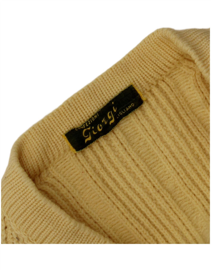 Sweter męski w stylu vintage z dekoltem w kształcie litery V, średnio żółty