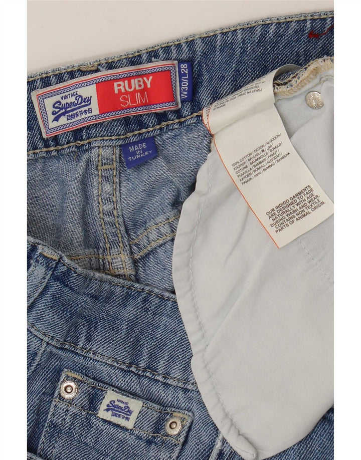Damskie jeansy Superdry Ruby z wysokim stanem, wąskie, W30 L24, niebieska bawełna