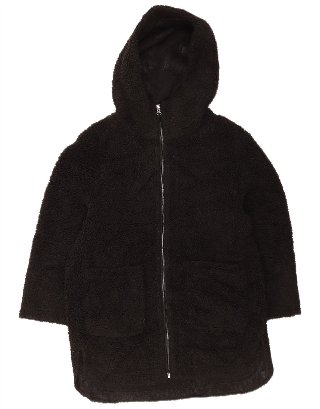 Damska kurtka polarowa z kapturem, oversize, Zara UK 6 XS, czarna, poliester