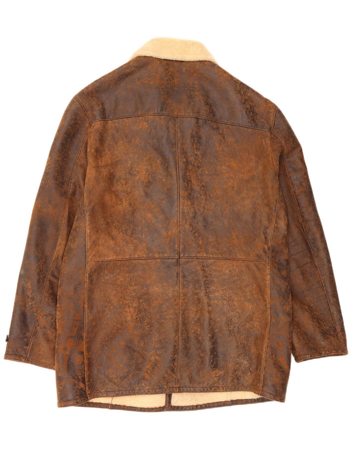 Męska kurtka Shearling Marlboro Classics UK 42 XL Brązowa skóra owcza