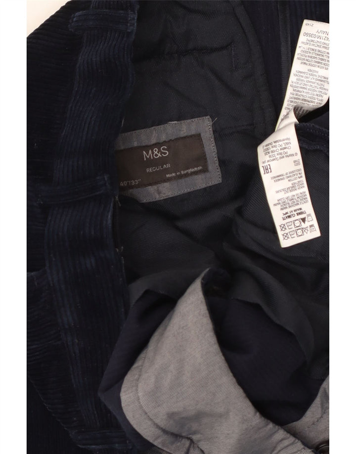 Męskie spodnie sztruksowe MARKS & SPENCER o regularnym kroju W40 L33 granatowe