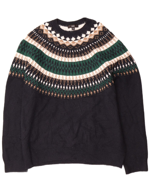 Marks & Spencer Męski sweter z dekoltem w łódkę 2XL, czarny, akryl Fair Isle