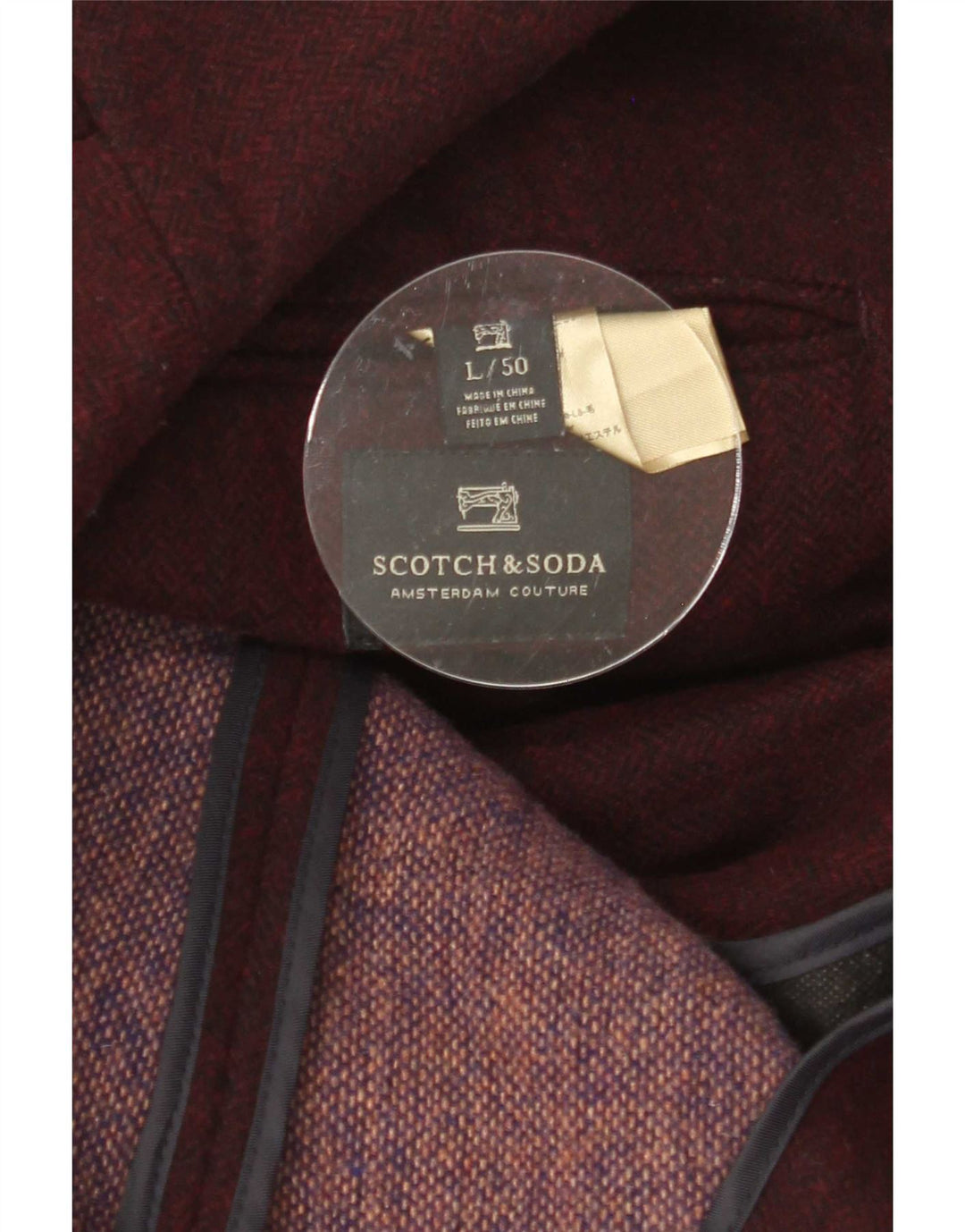 Męska marynarka zapinana na 3 guziki Scotch & Soda IT 50, duża, bordowa wełna