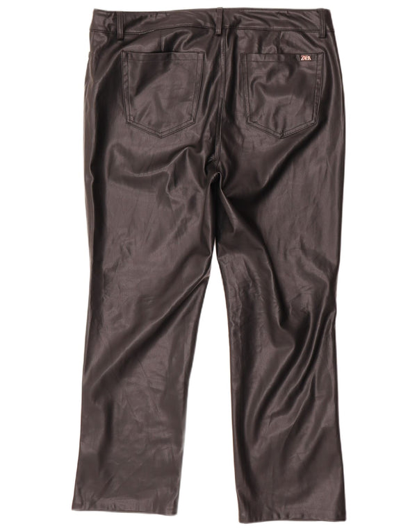 Proste spodnie damskie Zara ze sztucznej skóry EU 46 2XL W36 L27 czarne