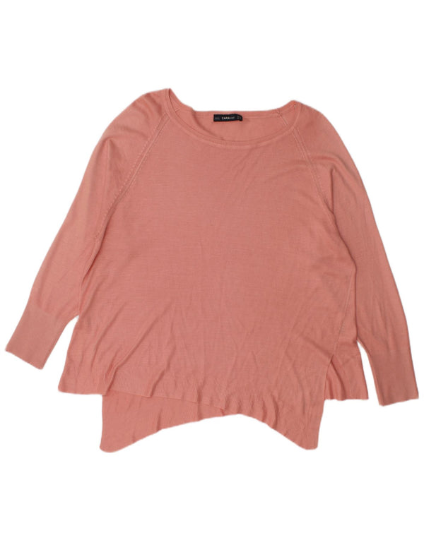 Zara Womens Asymmetric Oversized Boat Neck Jumper Sweater UK 10 Small Pink