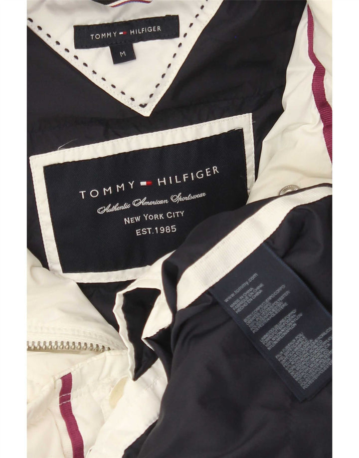 Damski ocieplany płaszcz z kapturem Tommy Hilfiger UK 12, średni biały poliester