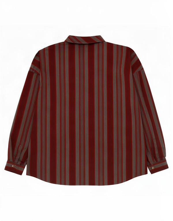 Damska koszula oversize w stylu vintage, EU 40, w średnie burgundowe paski